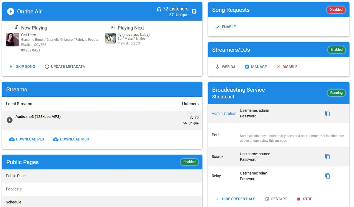 AzuraCast dashboard preview