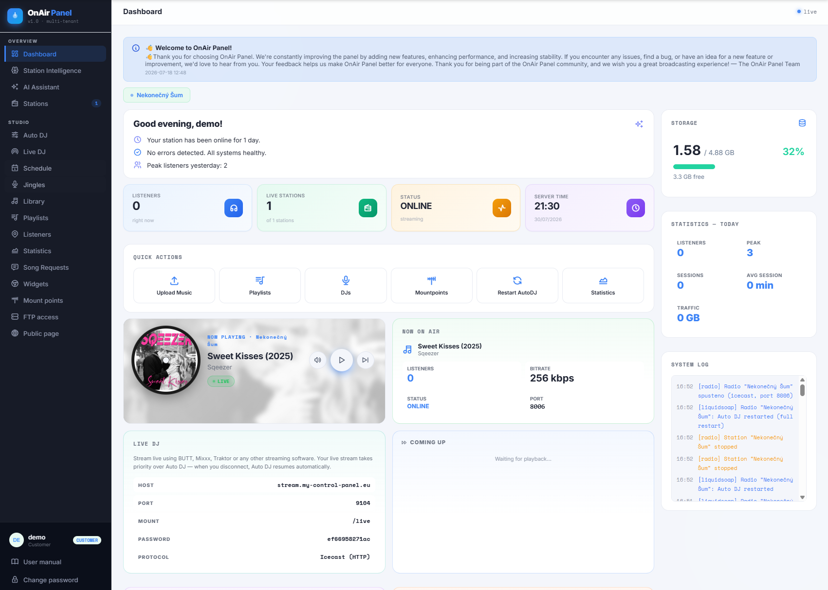 OnAir Panel dashboard