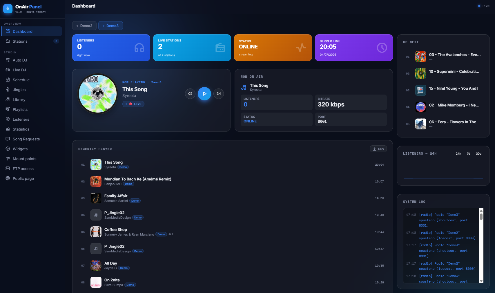 OnAir Panel dashboard preview