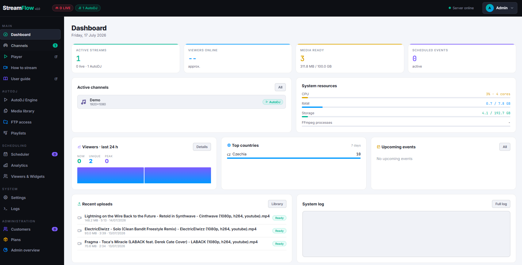 StreamFlow panel preview